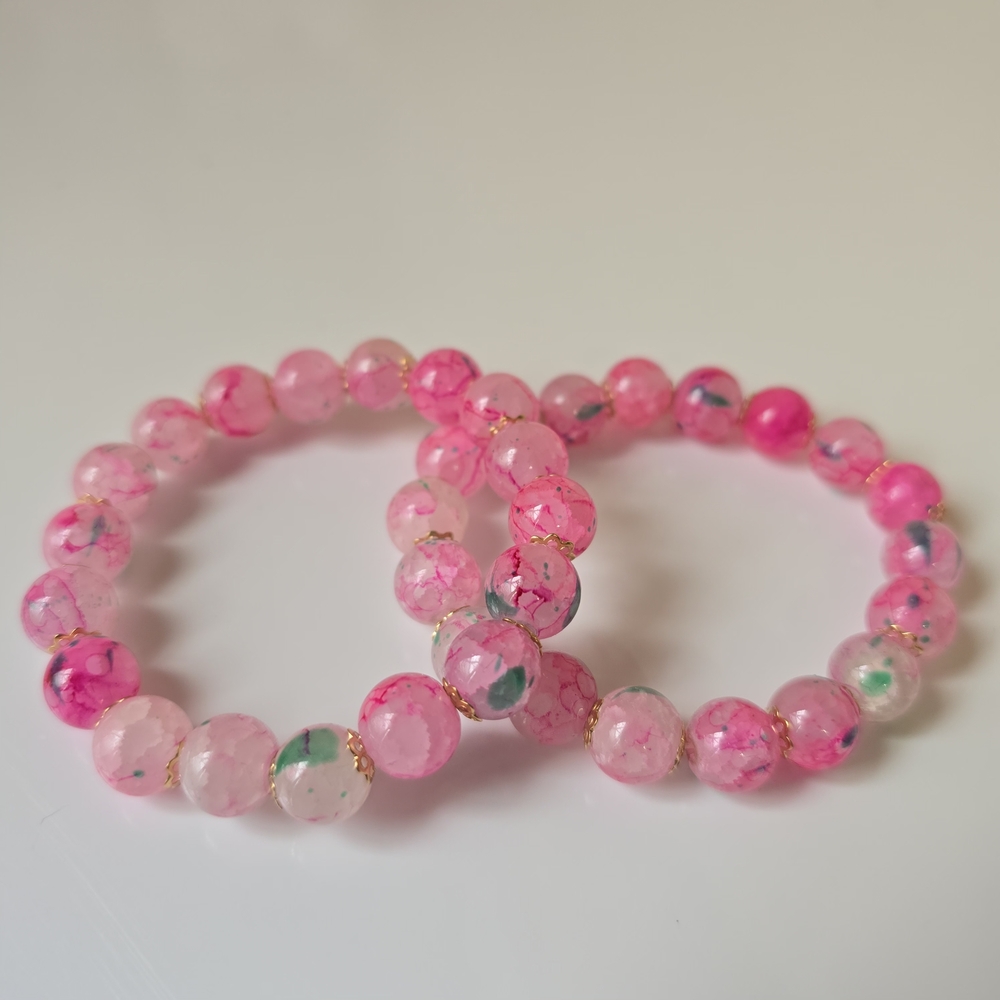 Set Of Two - Pink Beaded Bracelet BFF bracelet for Spring